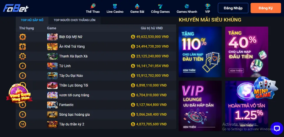 Các trò chơi sòng bạc trực tiếp tại 77bet win